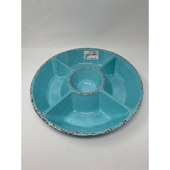 Tommy Bahama Melamine Snack Platter Turquoise Rustic Crackle NEW - Picture 1 of 2